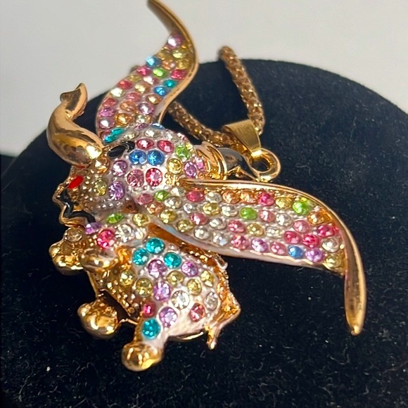NWT Betsey Johnson Elephant Multi-Color Crystal and Enamel Gold Tone Necklace - Picture 7 of 7
